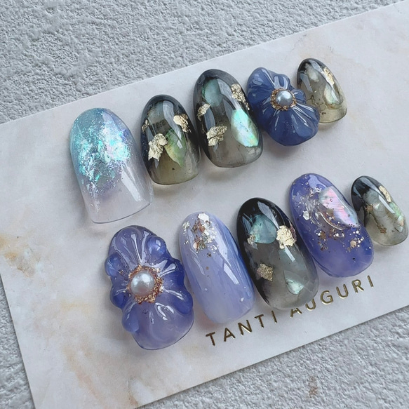 黒紫 ネイルチップ 青紫 パープル ブラック ダークカラー 夜 夜職 お水 水商売 キャバ嬢 ハロウィン 闇夜 10月 2枚目の画像