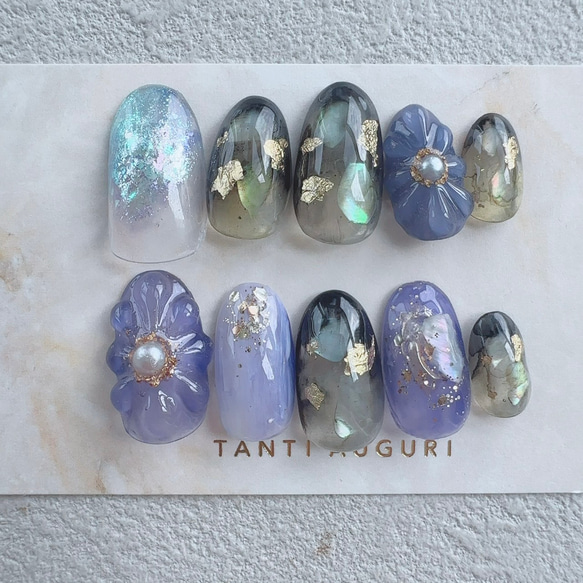 黒紫 ネイルチップ 青紫 パープル ブラック ダークカラー 夜 夜職 お水 水商売 キャバ嬢 ハロウィン 闇夜 10月 1枚目の画像