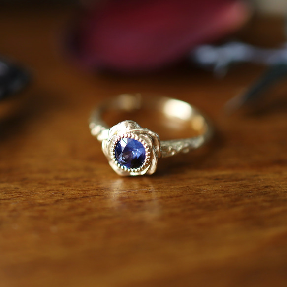 K18YG ホロウブルーローズリング 14枚目の画像