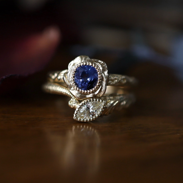 K18YG ホロウブルーローズリング 15枚目の画像