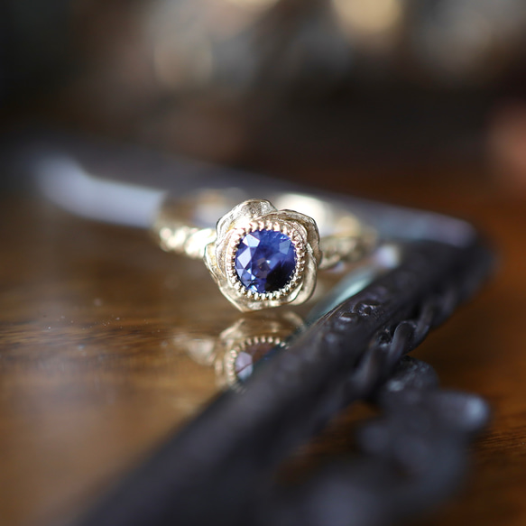 K18YG ホロウブルーローズリング 16枚目の画像