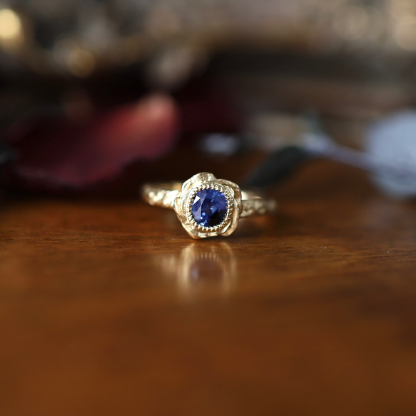 K18YG ホロウブルーローズリング 18枚目の画像