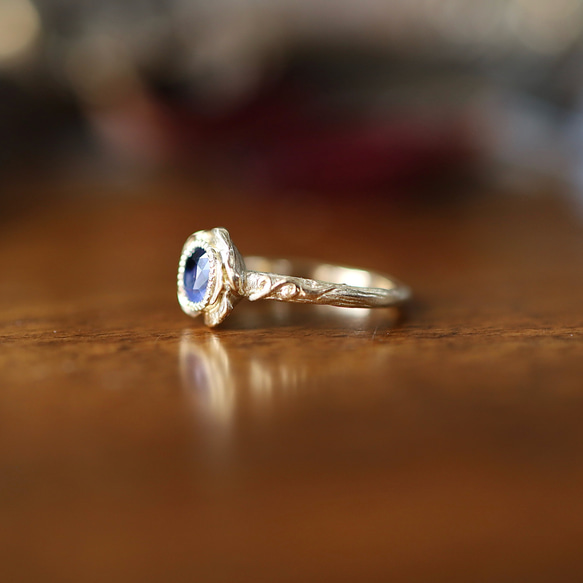 K18YG ホロウブルーローズリング 4枚目の画像