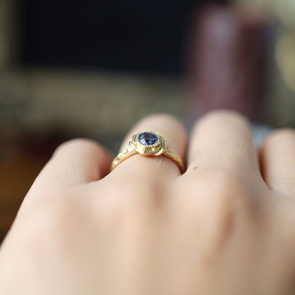 K18YG ホロウブルーローズリング 12枚目の画像