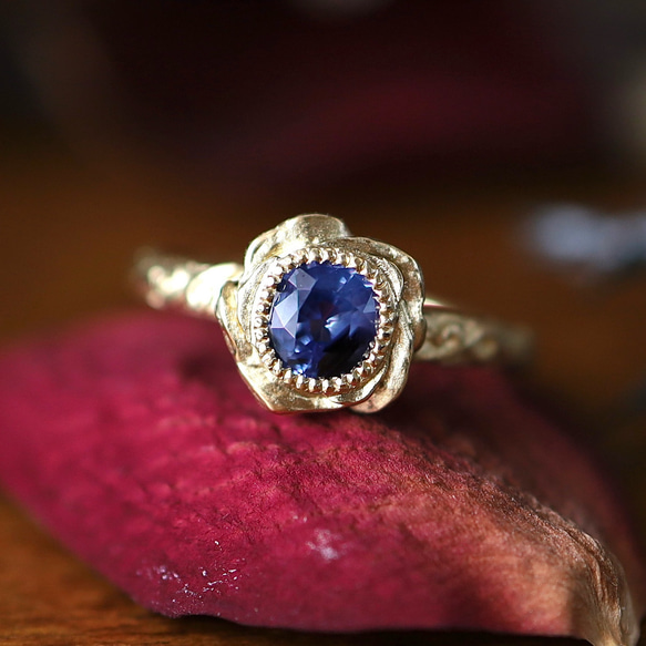 K18YG ホロウブルーローズリング 1枚目の画像