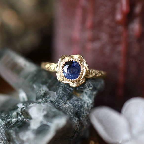 K18YG ホロウブルーローズリング 2枚目の画像