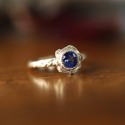 K18YG ホロウブルーローズリング 8枚目の画像