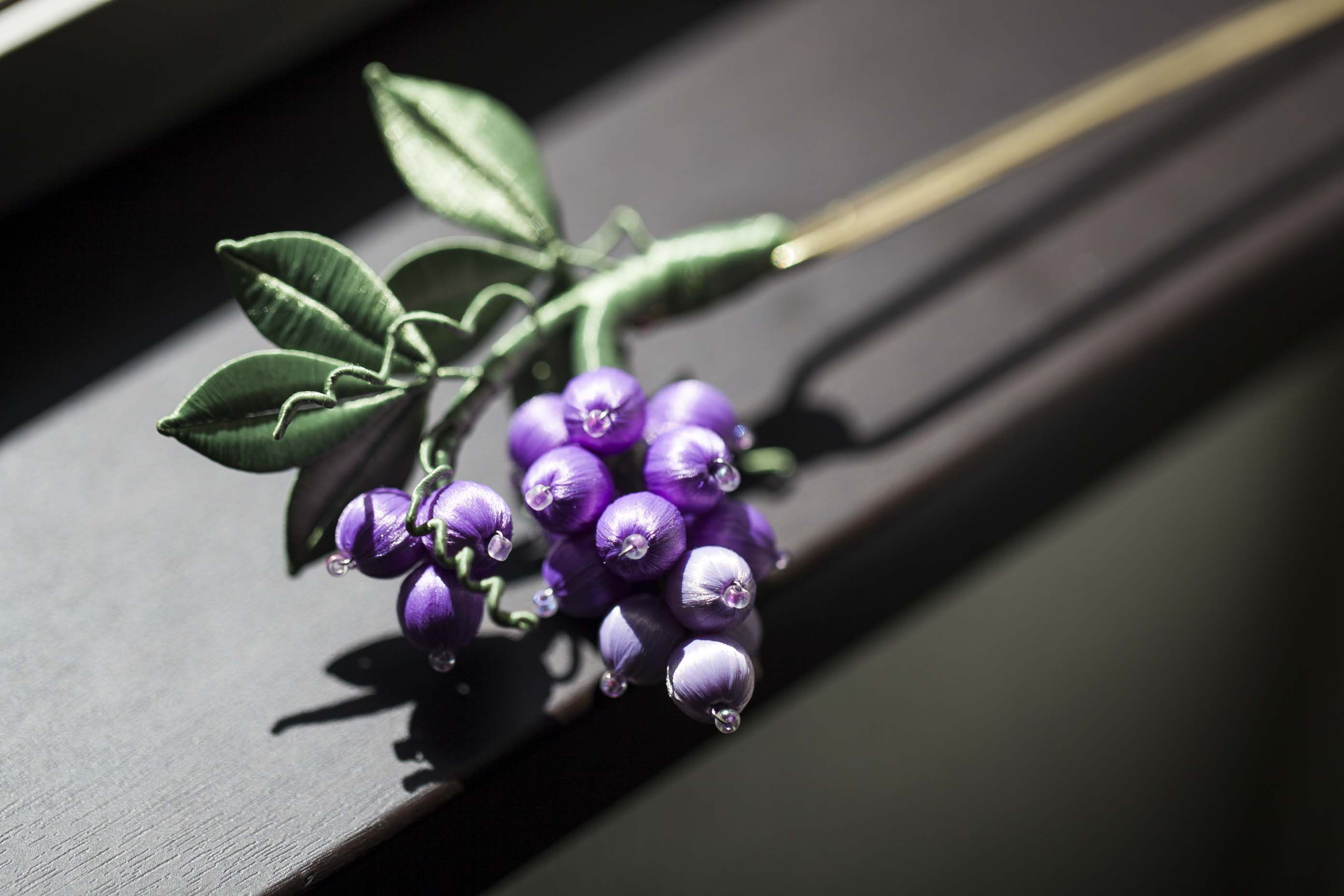 シルク糸巻かんざし簪★山ぶどう葡萄★和装成人式卒業式七五三浴衣着物振袖