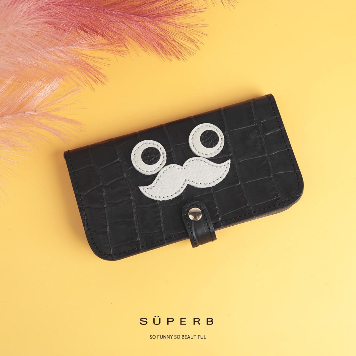 【クロコ型押し/おひげスマホ/全14色】思わず誰かに見せたくなる/おひげスマホケース【全機種対応】手帳型 カード入れ