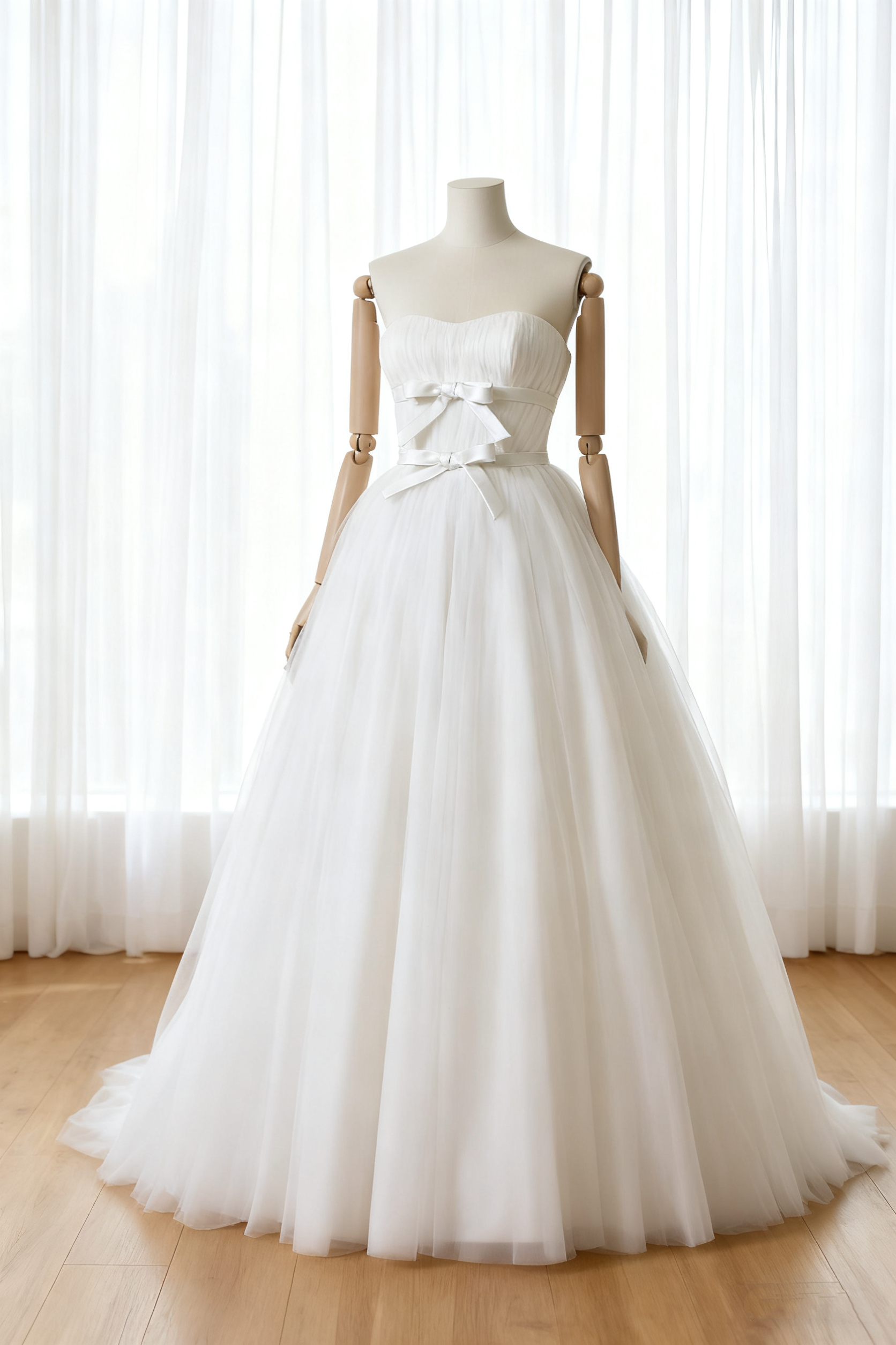 送料無料！ウェディングドレス ビスチェドレス 柔らかく重ねたチュールスカート  リボン スリット 花嫁