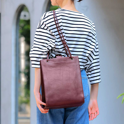 縦型 トート 肩掛け 2Way 紐調整 バッグ 本革 イタリアンレザー