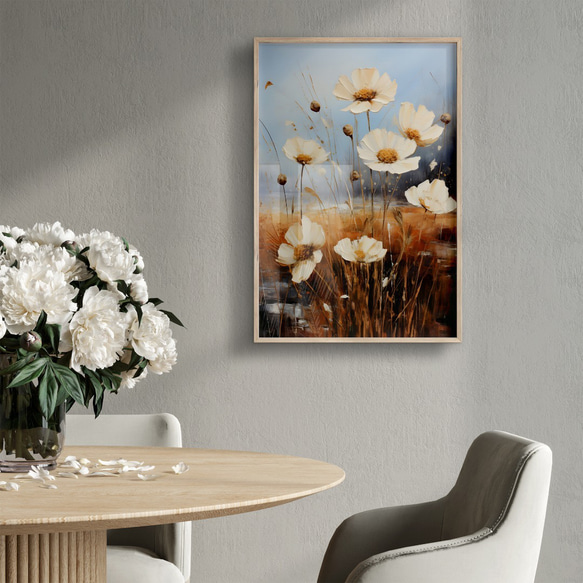 アートポスター ナチュラルフラワー 野に咲く花 秋桜 テクスチャーアート 北欧インテリア  6714 5枚目の画像