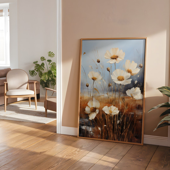 アートポスター ナチュラルフラワー 野に咲く花 秋桜 テクスチャーアート 北欧インテリア  6714 2枚目の画像