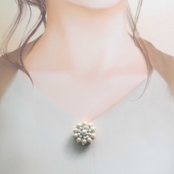 【一点物】タティングレースとパールビーズのボタンカバー／シュガーホワイト 4枚目の画像