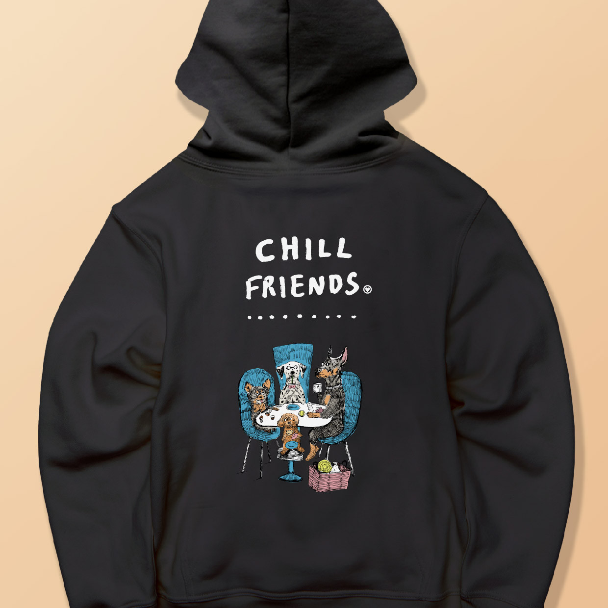 「CHILL FRIENDS_犬会」しっかりコットン生地/フルジップパーカー/送料無料