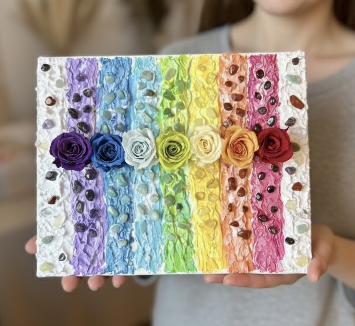 「Seven Lights」｜チャクラを整える虹のフラワーアートパネル chakra art