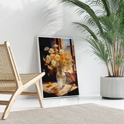 アートポスター 花瓶と花 オレンジ 白 上品 静物画 カフェ風 ボタニカル インテリア 6715 8枚目の画像