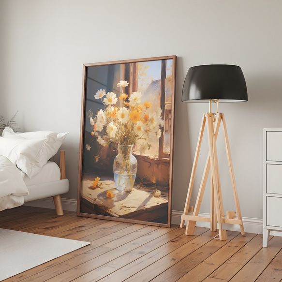 アートポスター 花瓶と花 オレンジ 白 上品 静物画 カフェ風 ボタニカル インテリア 6715 11枚目の画像