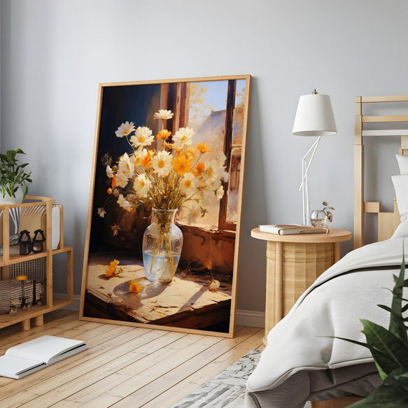 アートポスター 花瓶と花 オレンジ 白 上品 静物画 カフェ風 ボタニカル インテリア 6715 10枚目の画像
