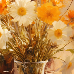 アートポスター 花瓶と花 オレンジ 白 上品 静物画 カフェ風 ボタニカル インテリア 6715 2枚目の画像