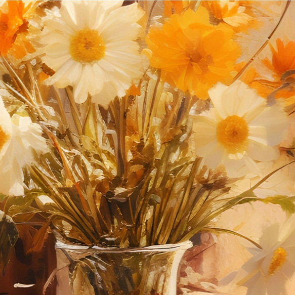 アートポスター 花瓶と花 オレンジ 白 上品 静物画 カフェ風 ボタニカル インテリア 6715 2枚目の画像