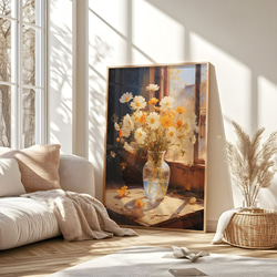 アートポスター 花瓶と花 オレンジ 白 上品 静物画 カフェ風 ボタニカル インテリア 6715 12枚目の画像