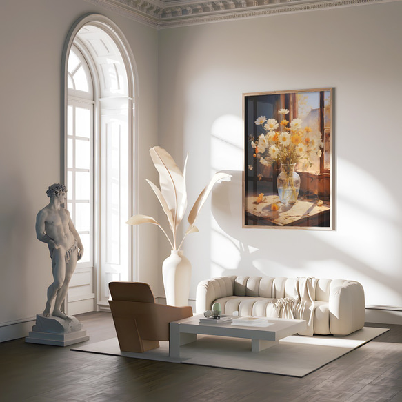 アートポスター 花瓶と花 オレンジ 白 上品 静物画 カフェ風 ボタニカル インテリア 6715 14枚目の画像