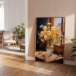 アートポスター 花瓶と花 オレンジ 白 上品 静物画 カフェ風 ボタニカル インテリア 6715 3枚目の画像