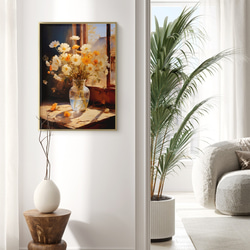 アートポスター 花瓶と花 オレンジ 白 上品 静物画 カフェ風 ボタニカル インテリア 6715 7枚目の画像