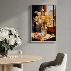 アートポスター 花瓶と花 オレンジ 白 上品 静物画 カフェ風 ボタニカル インテリア 6715 6枚目の画像