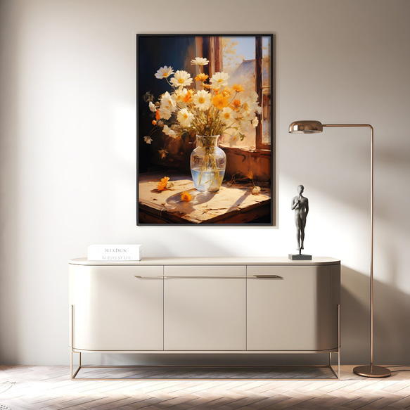 アートポスター 花瓶と花 オレンジ 白 上品 静物画 カフェ風 ボタニカル インテリア 6715 15枚目の画像