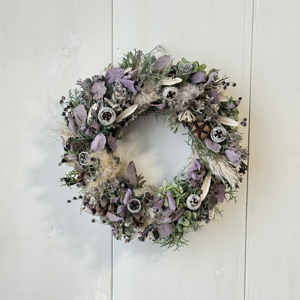リース クリスマス パンパスグラス ワイルドフラワー ドライ 24cm 玄関