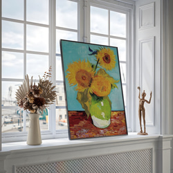 アートポスター ひまわり  花瓶とテーブル 静物画 レトロ可愛い 油絵風 モダンアート  6716 16枚目の画像