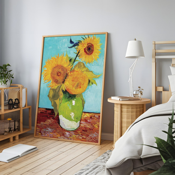 アートポスター ひまわり  花瓶とテーブル 静物画 レトロ可愛い 油絵風 モダンアート  6716 10枚目の画像