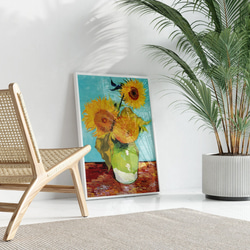 アートポスター ひまわり  花瓶とテーブル 静物画 レトロ可愛い 油絵風 モダンアート  6716 8枚目の画像