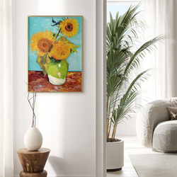 アートポスター ひまわり  花瓶とテーブル 静物画 レトロ可愛い 油絵風 モダンアート  6716 7枚目の画像