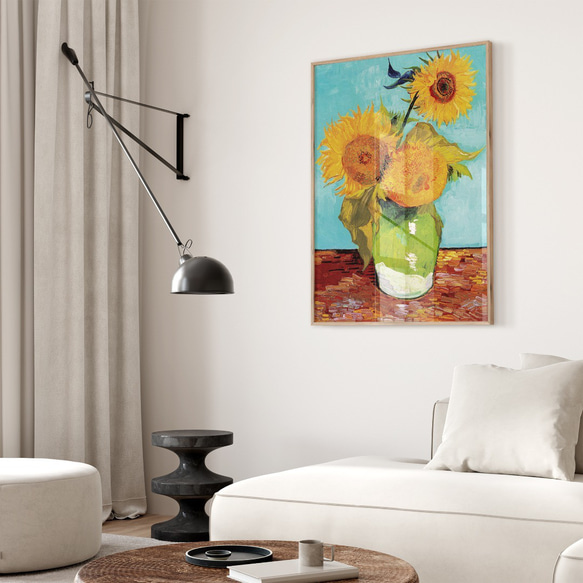 アートポスター ひまわり  花瓶とテーブル 静物画 レトロ可愛い 油絵風 モダンアート  6716 5枚目の画像
