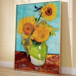 アートポスター ひまわり  花瓶とテーブル 静物画 レトロ可愛い 油絵風 モダンアート  6716 4枚目の画像
