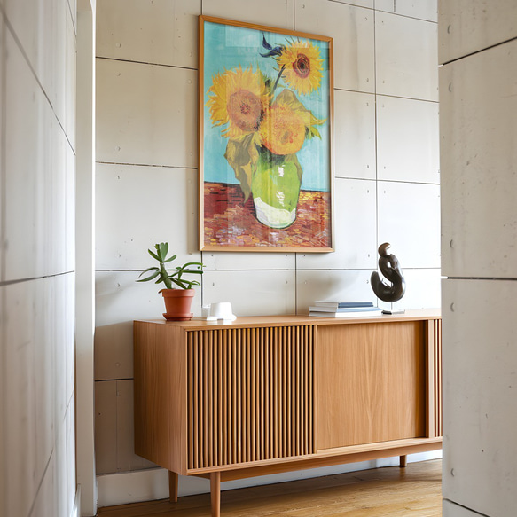 アートポスター ひまわり  花瓶とテーブル 静物画 レトロ可愛い 油絵風 モダンアート  6716 13枚目の画像