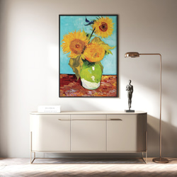 アートポスター ひまわり  花瓶とテーブル 静物画 レトロ可愛い 油絵風 モダンアート  6716 15枚目の画像