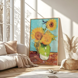 アートポスター ひまわり  花瓶とテーブル 静物画 レトロ可愛い 油絵風 モダンアート  6716 12枚目の画像