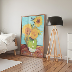 アートポスター ひまわり  花瓶とテーブル 静物画 レトロ可愛い 油絵風 モダンアート  6716 11枚目の画像