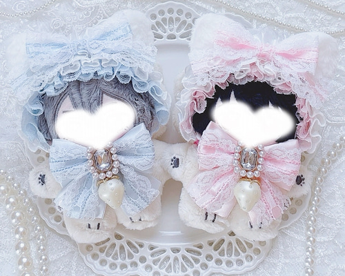 ୨୧ milky color cat ୨୧ ヘッドドレス ねこみみ レースリボン11cm