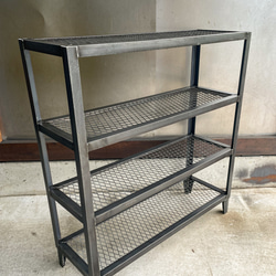 サイド網付アイアンラック［C］ワイド シェルフ アイアン家具 洋服棚