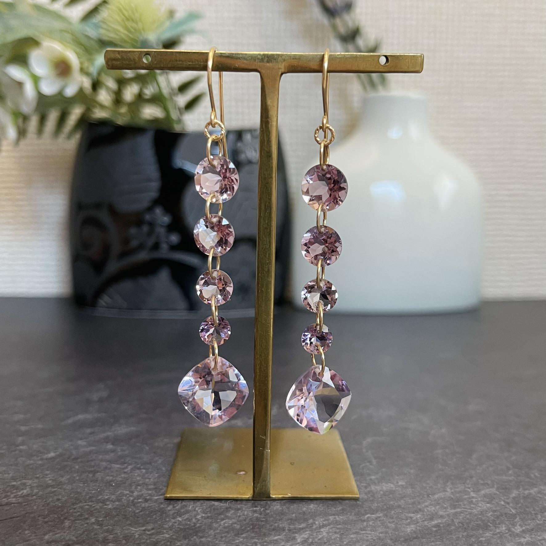 14kgf＊ピンクアメジストの5連ピアス