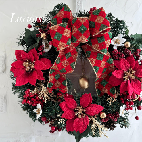 赤のポインセチアの特大クリスマスリース アーティフィシャルフラワー