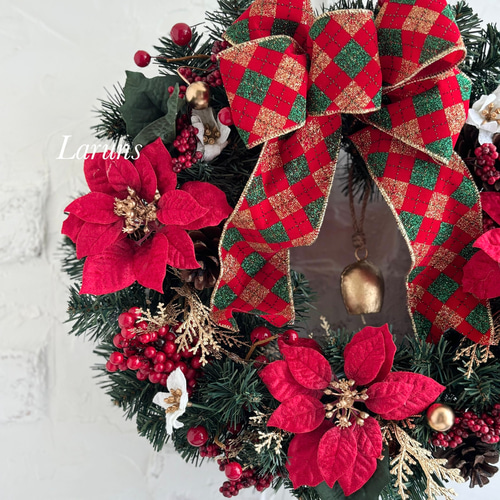 赤のポインセチアの特大クリスマスリース アーティフィシャルフラワー