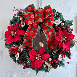 専用 特大 クリスマスリース ハンドメイド 3点 おまとめ 赤のポインセチアの特大クリスマスリース アーティフィシャルフラワー