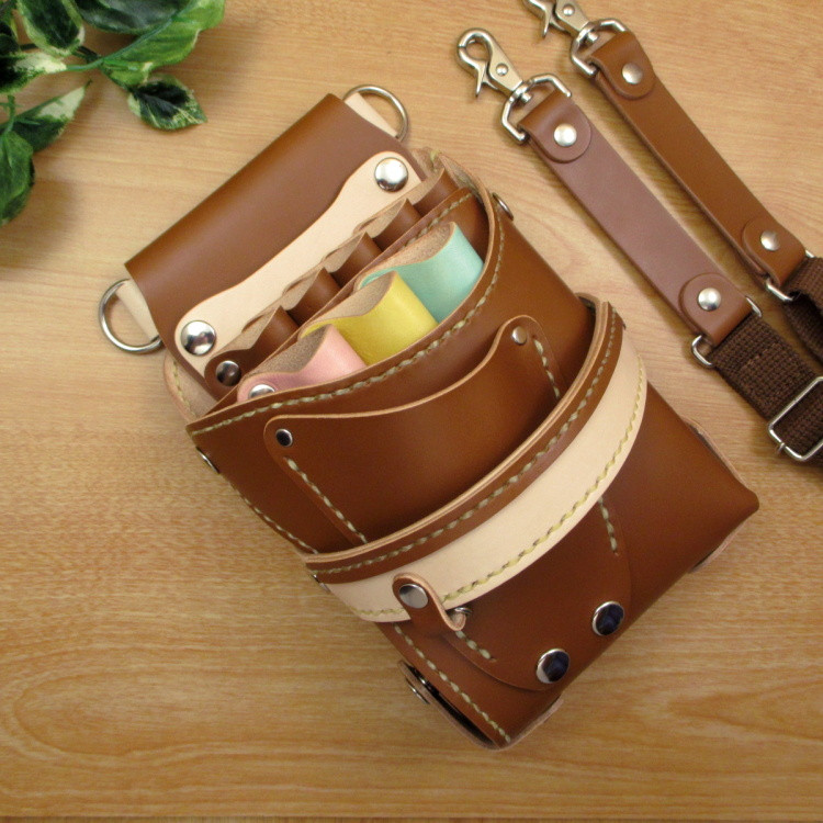 本革　ハンドメイド　８丁差し シザーケース (キャメル×カラフル)　SCA-143/CCD