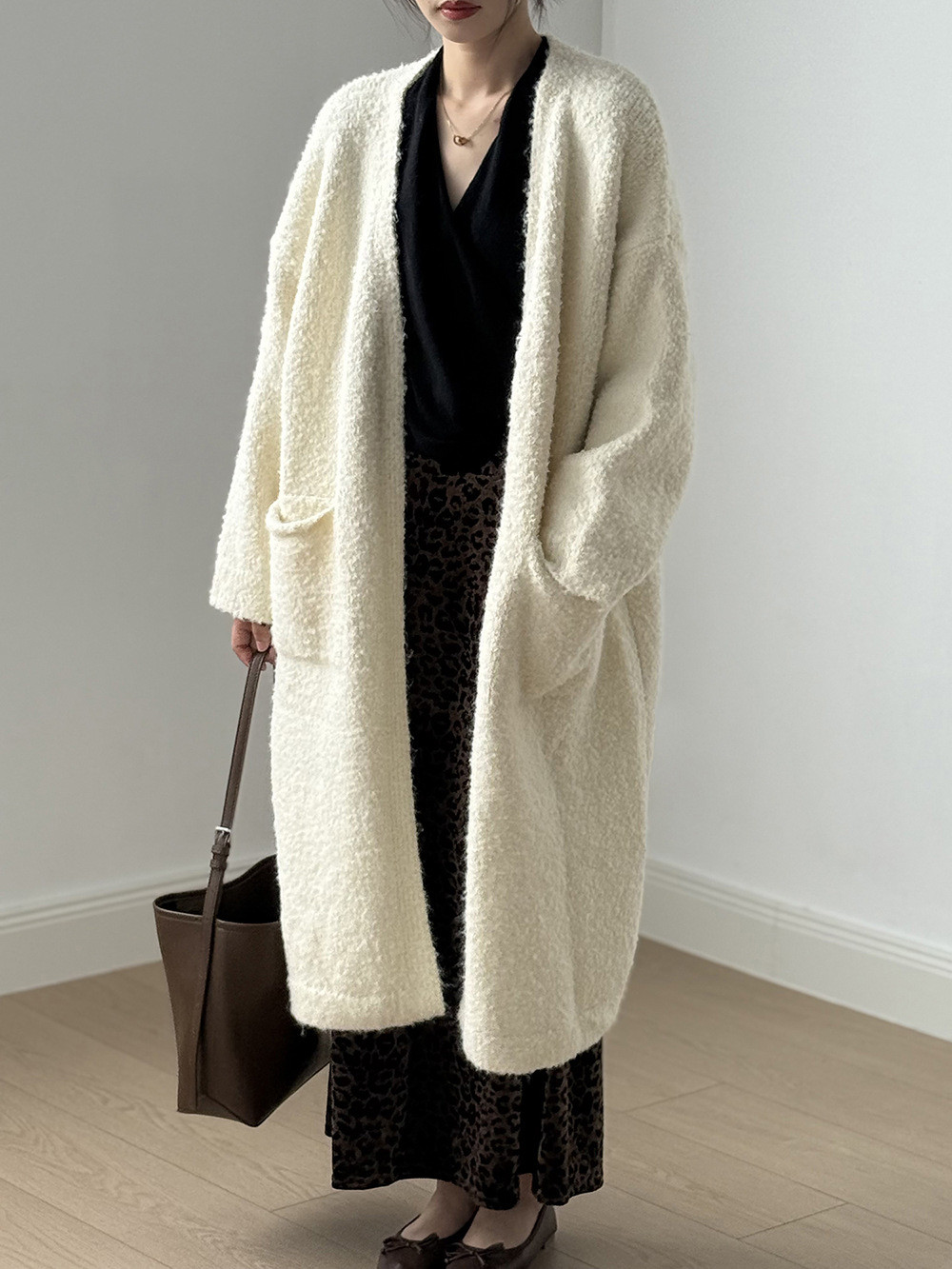 秋冬レディースゆったり羊毛編みロングカーディガン【返品・交換可】品質最優先25-410